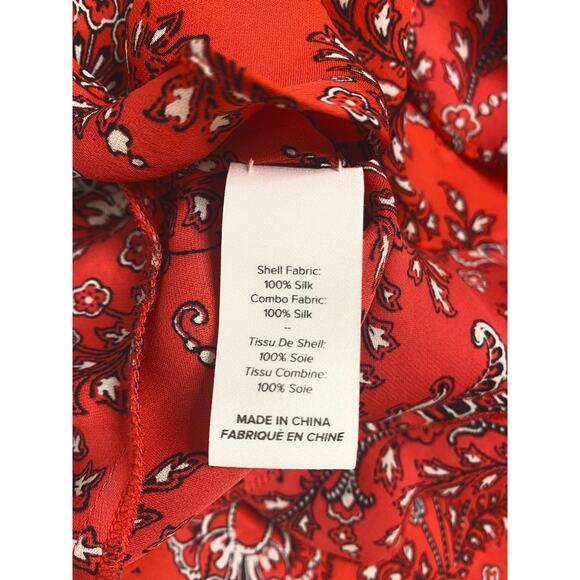 CINQ A SEPT "Jemma" Silk Red Paisley Long Sleeve Cropped Blouse NWT US XS - Picture 11 of 15